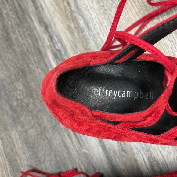 Jeffery Campbell Women’s Red Suede Brielle Lace Up Closed Toed Heels, size 8.5 - Picture 6 of 11